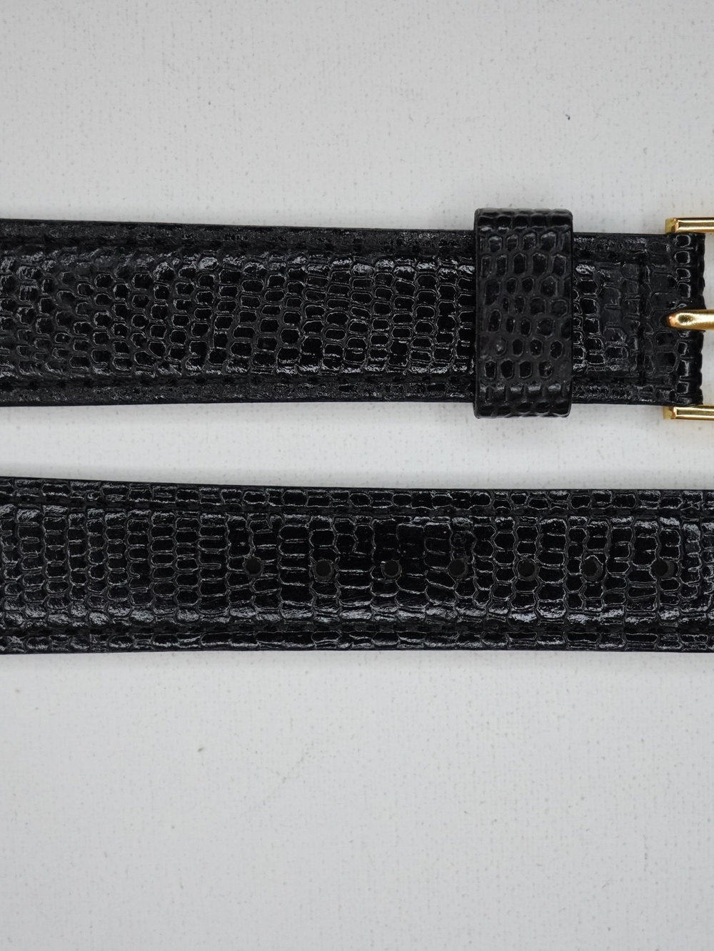 Original Seiko Z18 18mm Black Lizard Embossed Leather Watch Strap Gold Buckle